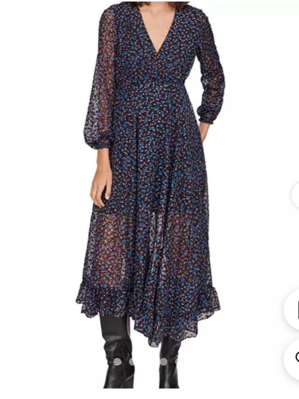 Maje Navy Floral V-Neck Tiered Maxi Dress